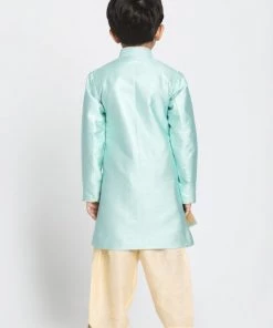 JBN Creation Boys' Mint Green Jute Silk Blend Sherwani Set 11 JBN Creation Boys' Mint Green Jute Silk Blend Sherwani Set