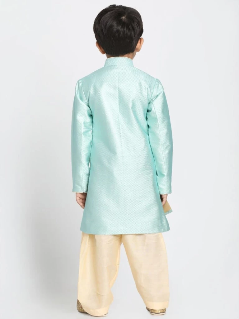 JBN Creation Boys' Mint Green Jute Silk Blend Sherwani Set 6 JBN Creation Boys' Mint Green Jute Silk Blend Sherwani Set