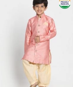 JBN Creation Boys' Pink Jute Silk Blend Sherwani