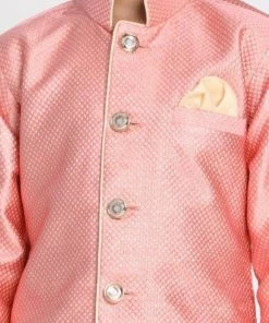 JBN Creation Boys' Pink Jute Silk Blend Sherwani