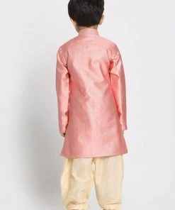 JBN Creation Boys' Pink Jute Silk Blend Sherwani