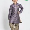JBN Creation Boys' Purple Silk Blend Sherwani Set
