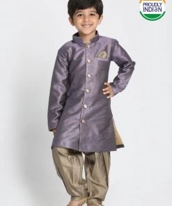 JBN Creation Boys' Purple Silk Blend Sherwani Set