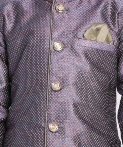 JBN Creation Boys' Purple Silk Blend Sherwani Set