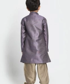 JBN Creation Boys' Purple Silk Blend Sherwani Set
