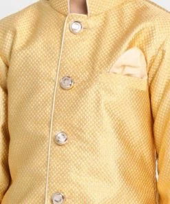 JBN Creation Boys' Yellow Jute Silk Blend Sherwani Set 10 JBN Creation Boys' Yellow Jute Silk Blend Sherwani Set
