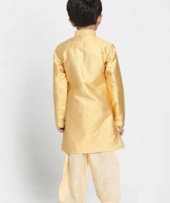 JBN Creation Boys' Yellow Jute Silk Blend Sherwani Set 11 JBN Creation Boys' Yellow Jute Silk Blend Sherwani Set