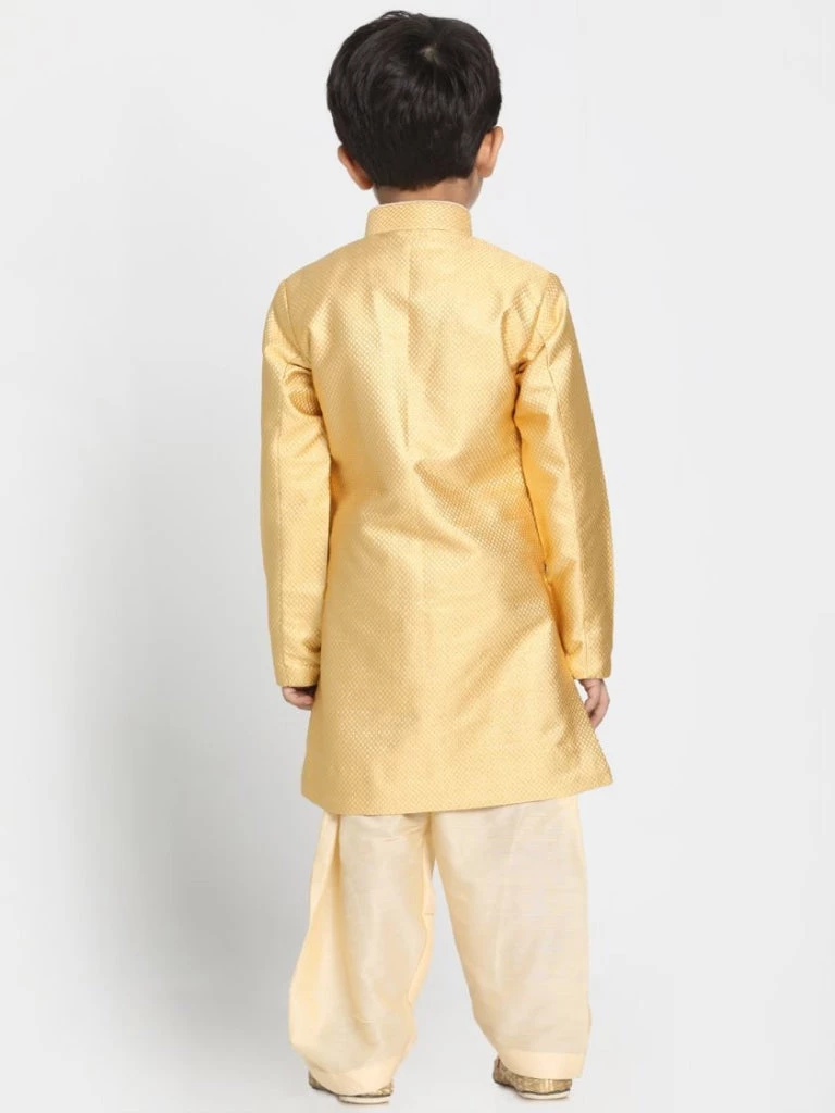 JBN Creation Boys' Yellow Jute Silk Blend Sherwani Set 6 JBN Creation Boys' Yellow Jute Silk Blend Sherwani Set