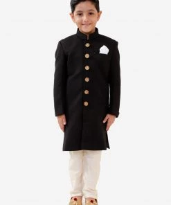 JBN Creation Boys Black Quilted Indowestern Sherwani And Churidar Set