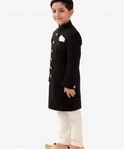 JBN Creation Boys Black Quilted Indowestern Sherwani And Churidar Set