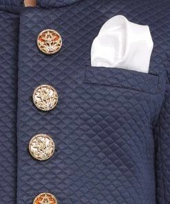 JBN Creation Boys Navy Blue Quilted Indowestern Sherwani And Churidar Set