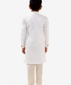 JBN Creation Boys White Quilted Indowestern Sherwani And Churidar Set