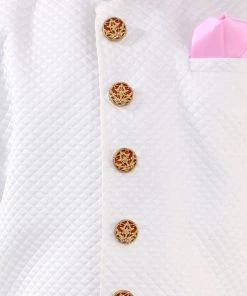 JBN Creation Boys White Quilted Indowestern Sherwani And Churidar Set