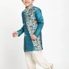 JBN Creation Boys Multicolor-Base-Blue Silk Blend Kurta And Patiala Set
