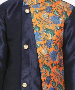 JBN Creation Boys Multicolor-Base-Navy Blue Silk Blend Kurta And Patiala Set