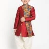 JBN Creation Boys Multicolor-Base-Red Silk Blend Kurta And Patiala Set