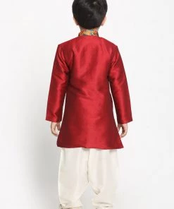 JBN Creation Boys Multicolor-Base-Red Silk Blend Kurta And Patiala Set