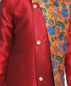 JBN Creation Boys Multicolor-Base-Red Silk Blend Kurta And Patiala Set