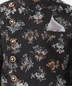 JBN Creation Boys Black And Grey Angrakha Style Indowestern Sherwani And Dhoti Set