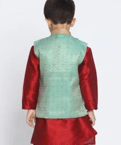 JBN Creation Boys' Green Cotton Silk Blend Nehru Jacket 11 JBN Creation Boys' Green Cotton Silk Blend Nehru Jacket