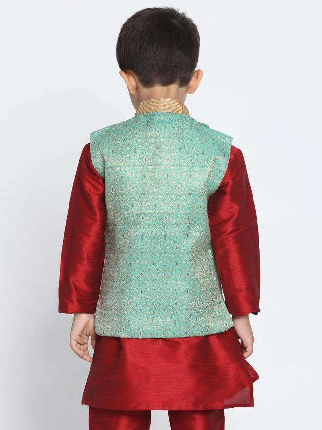 JBN Creation Boys' Green Cotton Silk Blend Nehru Jacket 6 JBN Creation Boys' Green Cotton Silk Blend Nehru Jacket