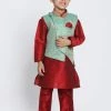 JBN Creation Boys' Maroon Silk Blend Kurta, Nehru Jacket And Pyjama Set