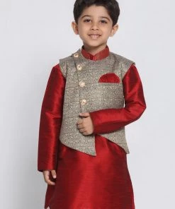 JBN Creation Boys' Grey Cotton Silk Blend Nehru Jacket