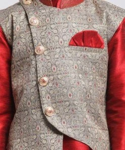 JBN Creation Boys' Maroon Silk Blend Kurta, Nehru Jacket And Pyjama Set 11 JBN Creation Boys' Maroon Silk Blend Kurta, Nehru Jacket And Pyjama Set