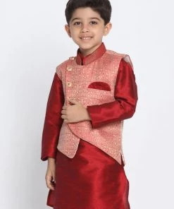 JBN Creation Boys' Pink Cotton Silk Blend Nehru Jacket