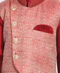 JBN Creation Boys' Pink Cotton Silk Blend Nehru Jacket