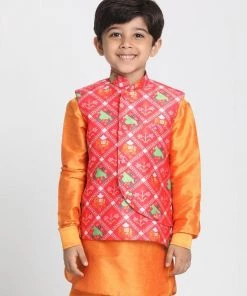 JBN Creation Boys' Ethnic Print Nehru Jacket