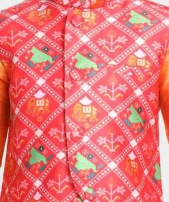 JBN Creation Boys' Ethnic Print Nehru Jacket