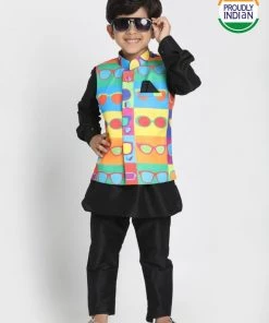 JBN Creation Boys' Quirky Nehru Jacket, Black Kurta And Pyjama Set