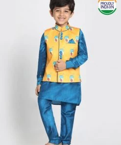 JBN Creation Boys' Quirky Nehru Jacket, Blue Kurta And Pyjama Set Buy 1 Get 1