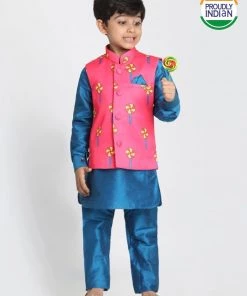 JBN Creation Boys' Quirky Nehru Jacket, Blue Kurta And Pyjama Set