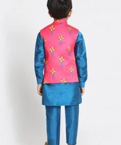 JBN Creation Boys' Quirky Nehru Jacket, Blue Kurta And Pyjama Set