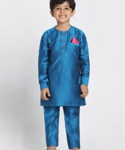 JBN Creation Boys' Quirky Nehru Jacket, Blue Kurta And Pyjama Set