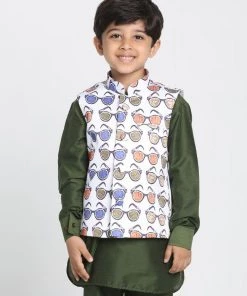 JBN Creation Boys' Quirky Chasma Print Nehru Jacket