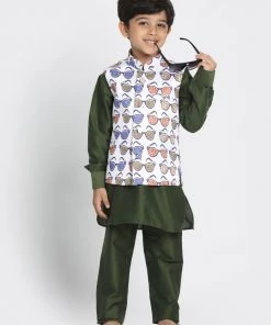 JBN Creation Boys' Quirky Chasma Print Nehru Jacket