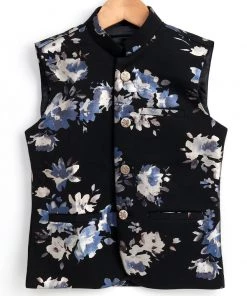 Vastramay Digital Foil Printed Black Nehru Jacket Buy 1 Get 1