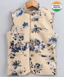 Vastramay Digital Foil Printed Cream Nehru Jacket Buy 1 Get 1