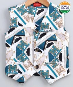 Vastramay Jute Feel Fabric Digital Printed Green Nehru Jacket Buy 1 Get 1