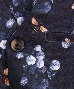 Vastramay Jute Feel Fabric Digital Printed Navy Blue Nehru Jacket