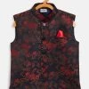 JBN Creation Boys Maroon And Black Jacquard Nehru Jacket