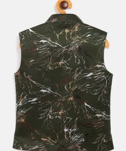 JBN Creation Boys Green Scuba Foil Print Nehru Jacket