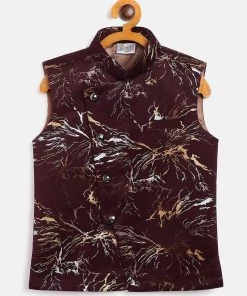 JBN Creation Boys Maroon Scuba Foil Print Nehru Jacket