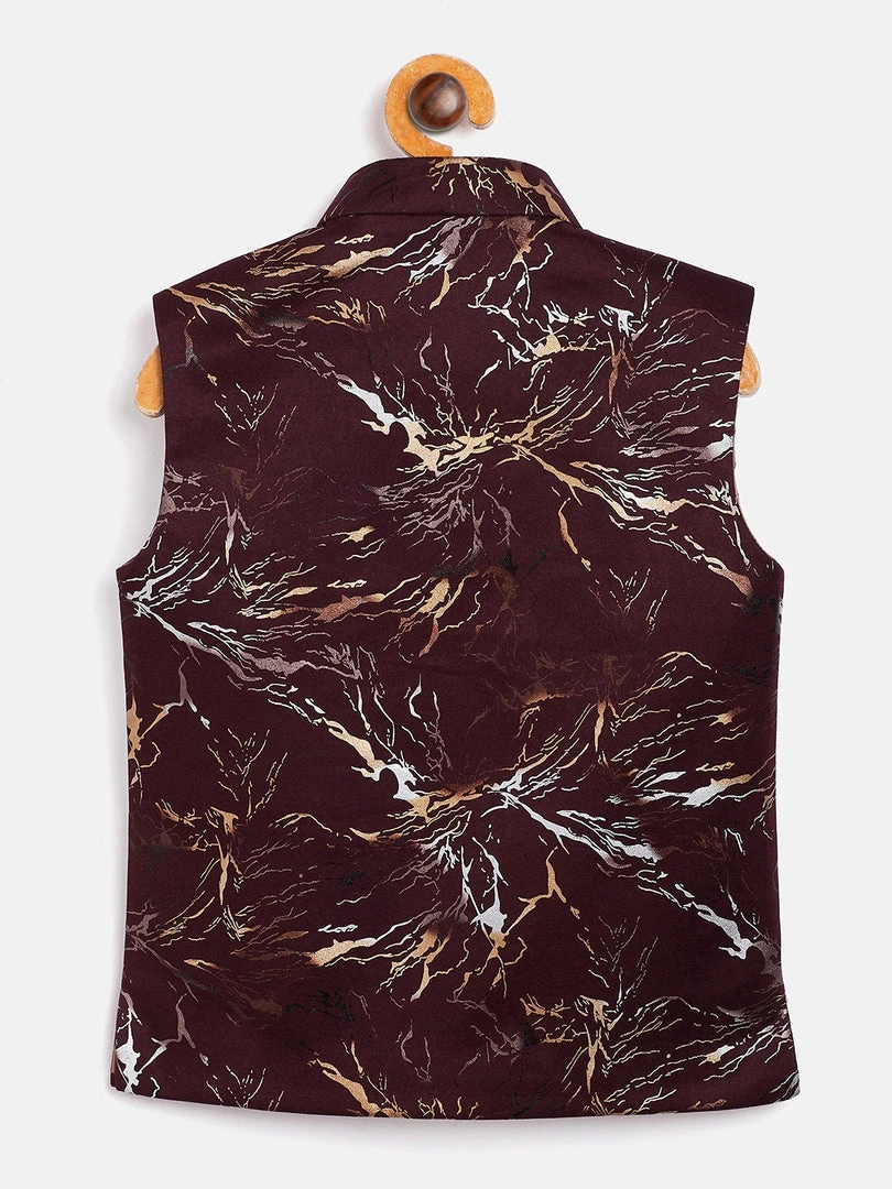 JBN Creation Boys Maroon Scuba Foil Print Nehru Jacket 5 JBN Creation Boys Maroon Scuba Foil Print Nehru Jacket