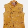 JBN Creation Yellow Scuba Foil Print Nehru Jacket Boys