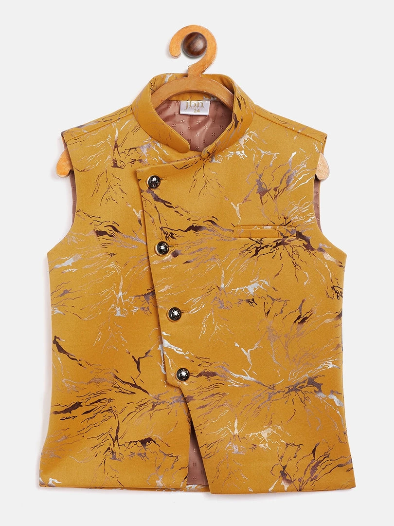 JBN Creation Yellow Scuba Foil Print Nehru Jacket Boys 3 JBN Creation Yellow Scuba Foil Print Nehru Jacket Boys