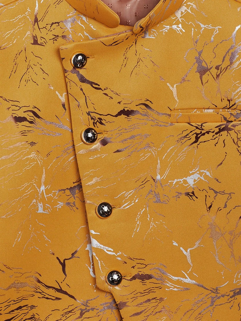 JBN Creation Yellow Scuba Foil Print Nehru Jacket Boys 4 JBN Creation Yellow Scuba Foil Print Nehru Jacket Boys